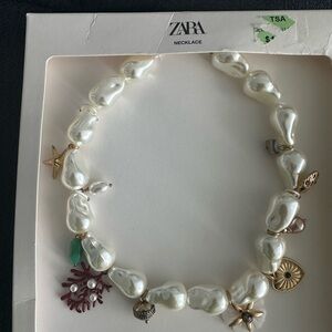 Zara Pearl and Gold Charm Necklace